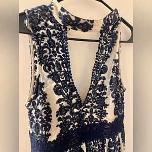 Grayson navy blue & cream maxi dress (semi formal)
